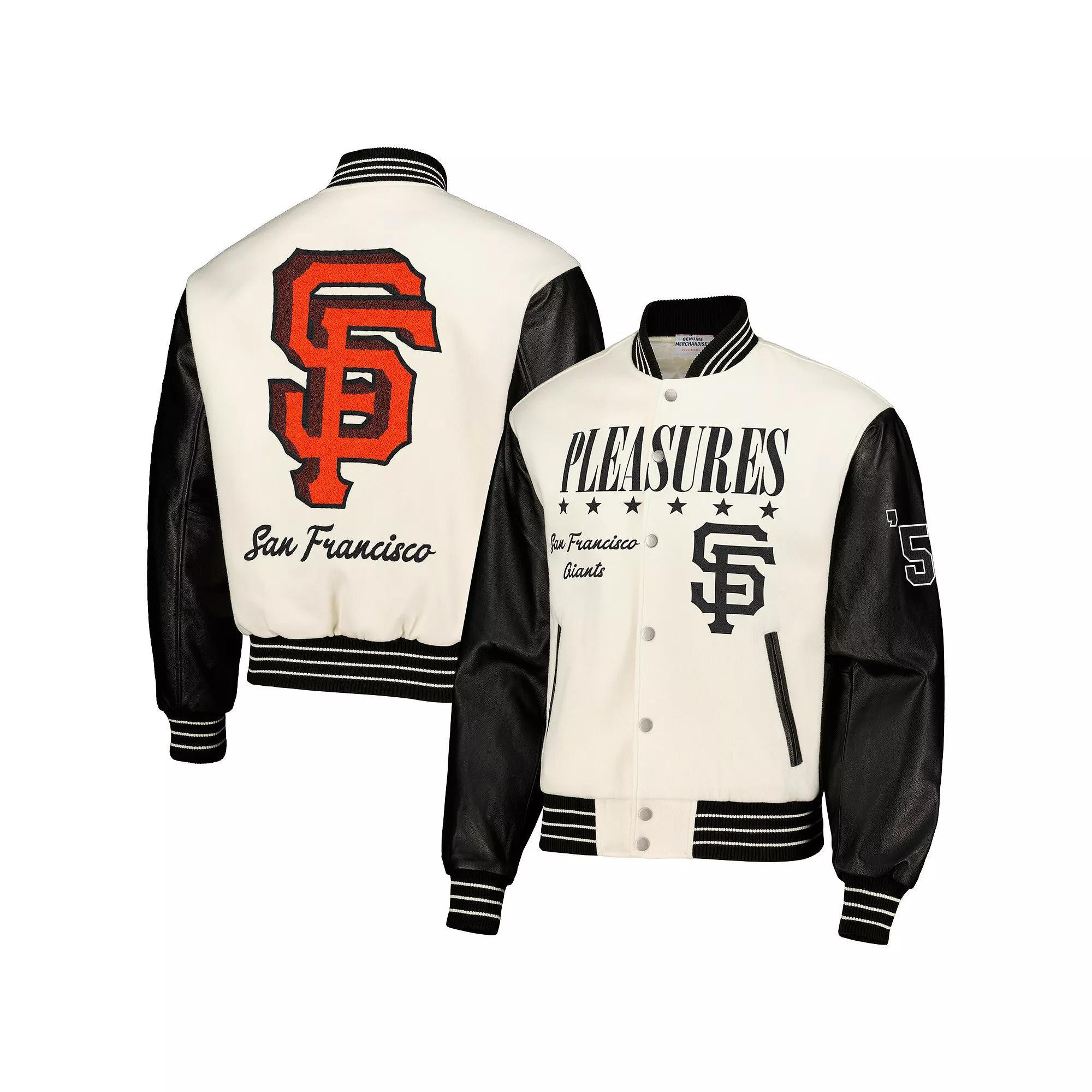 Men's PLEASURES White San Francisco Giants Full-Snap Varsity Jacket, Size: XL Product Image