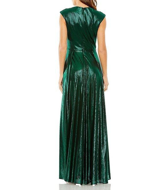 Mac Duggal Sleeveless Deep V-Neck High Slit Metallic Gown Product Image