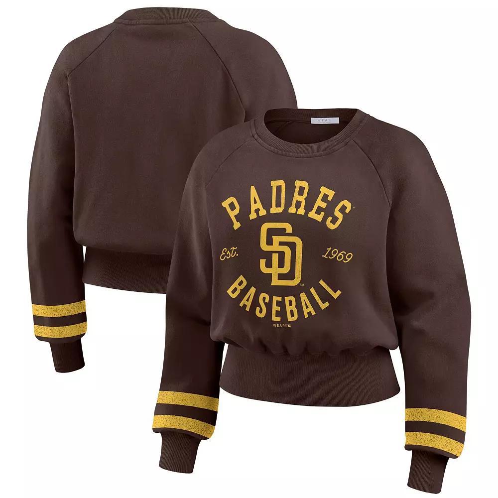 Women's WEAR by Erin Andrews Brown San Diego Padres Vintage Washed Cropped Pullover Sweatshirt,  Product Image