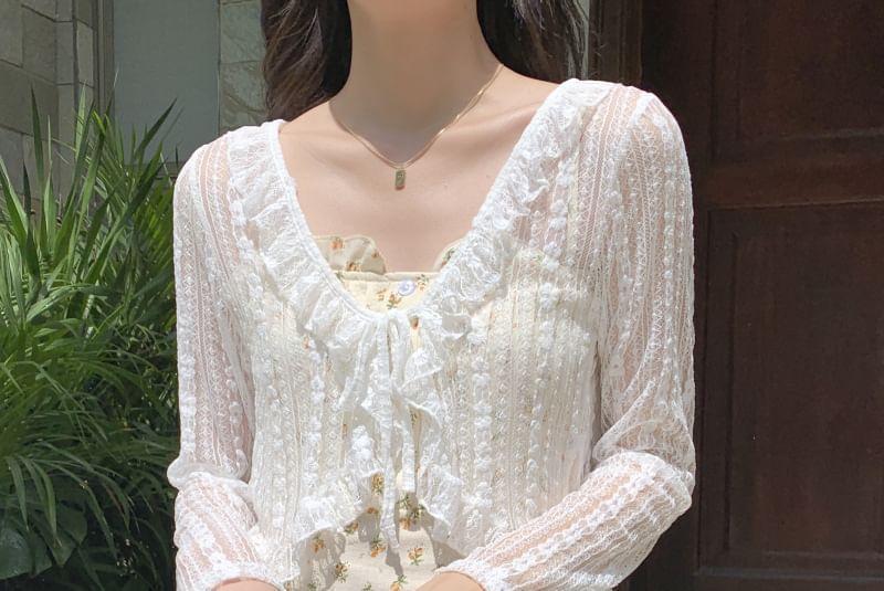 V-Neck Lace Cardigan Product Image