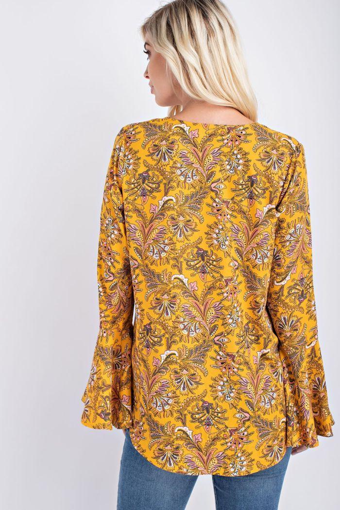 Golden yelolw w/floral front tie blouse Product Image