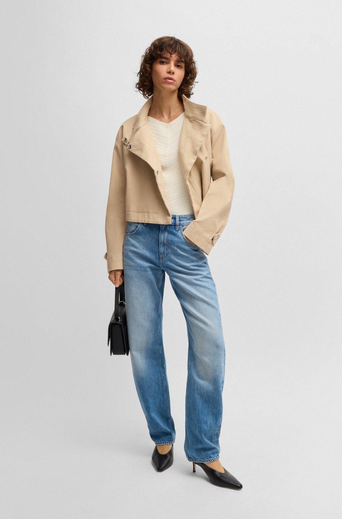 Stand-collar blazer in stretch-cotton twill Product Image