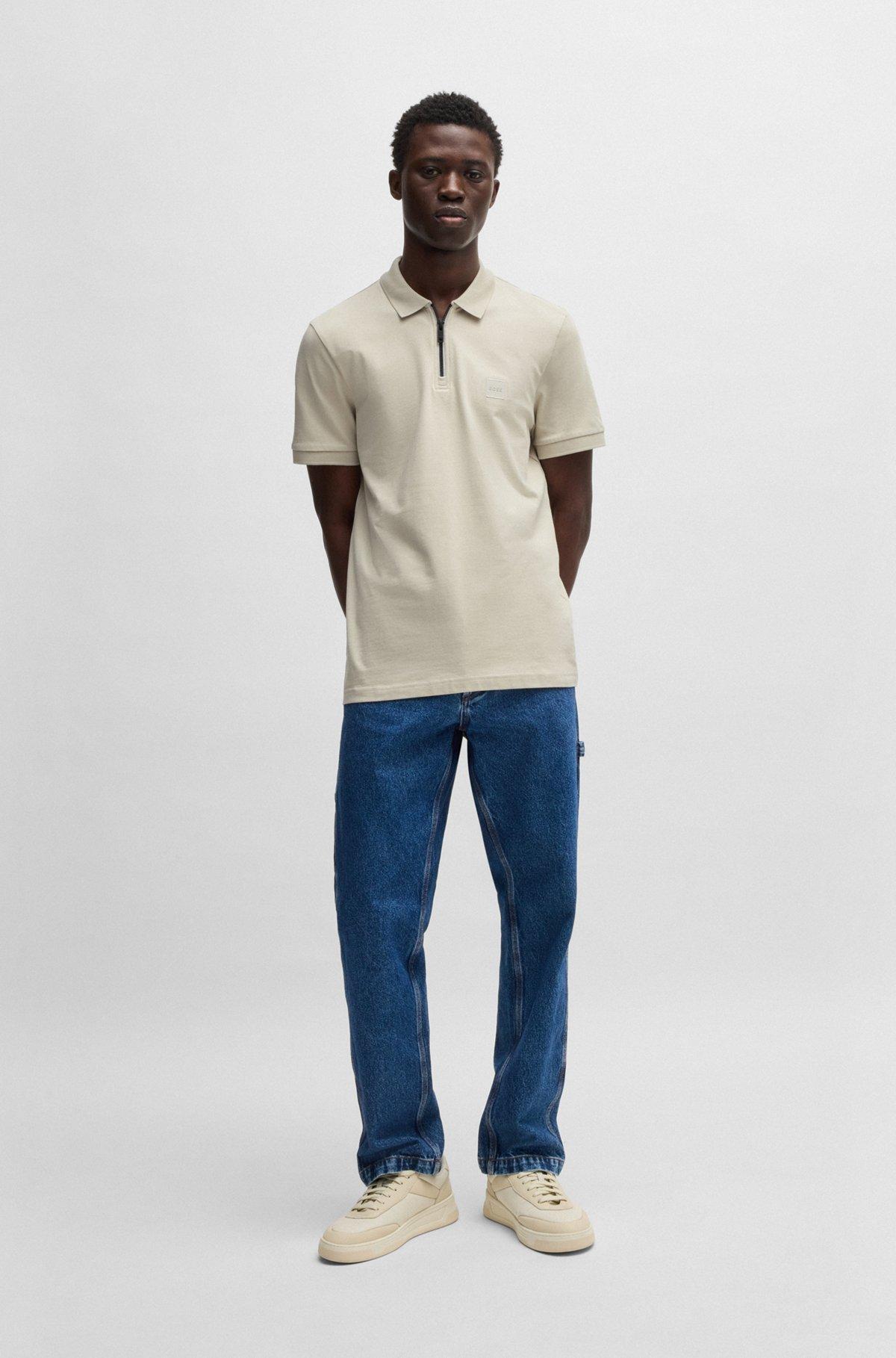Slim-fit polo shirt in cotton with zipper neck Product Image
