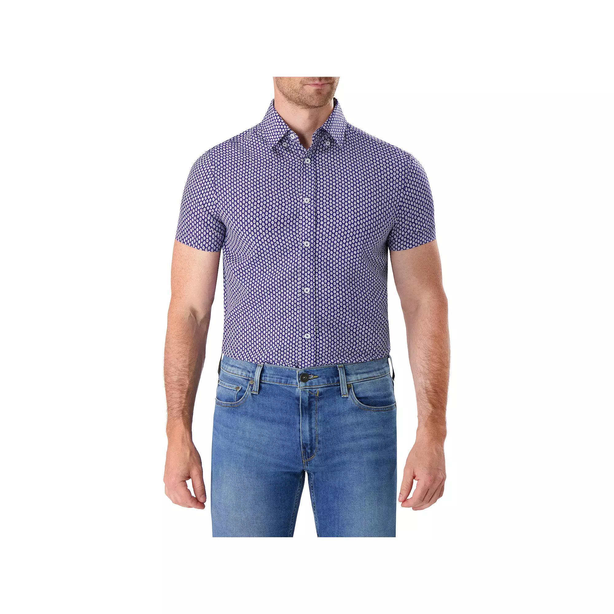 Men's Report Collection Short Sleeve Stretch Tropical Print Woven Button-Down Shirt,  Product Image