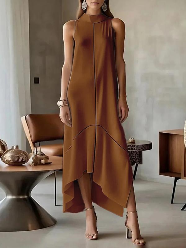 Sleeveless Split-Joint Split-Side High Neck Maxi Dresses Product Image