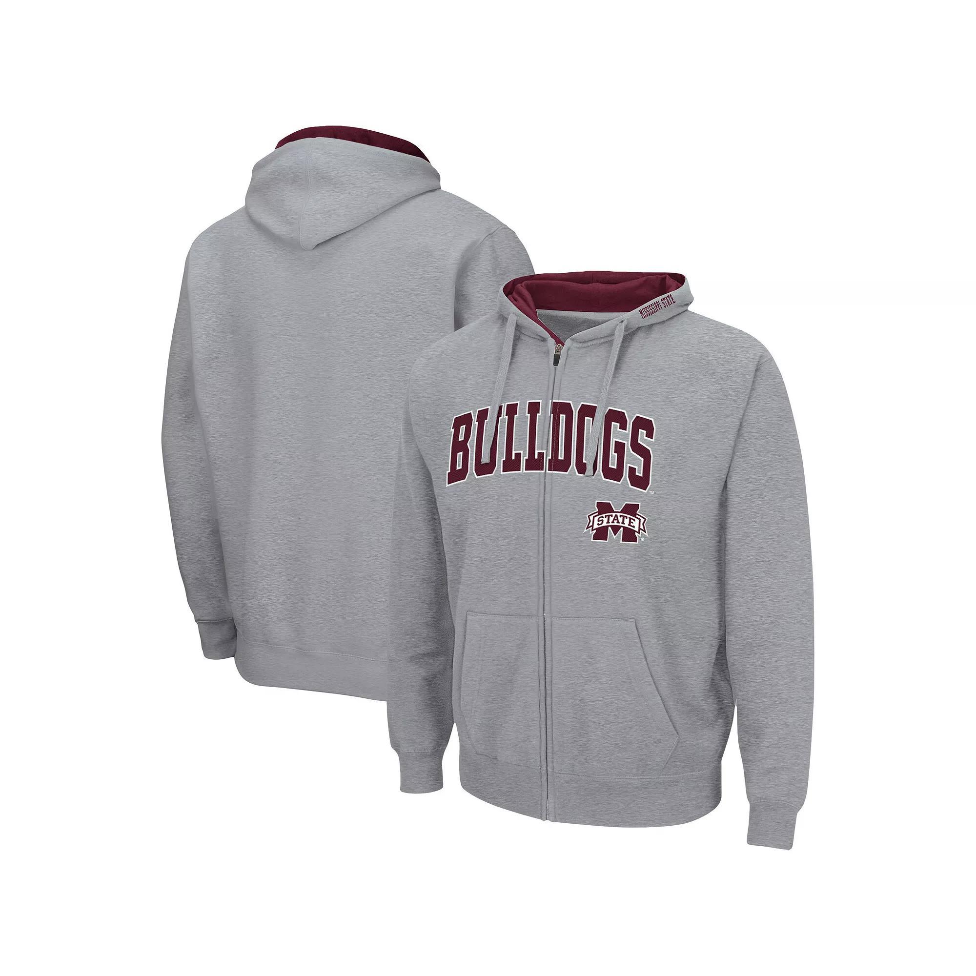 Men's Colosseum Heathered Gray Mississippi State Bulldogs Arch & Logo 3.0 Full-Zip Hoodie,  Product Image