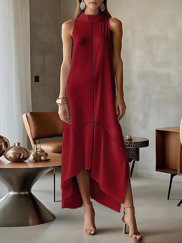 Sleeveless Split-Joint Split-Side High Neck Maxi Dresses Product Image