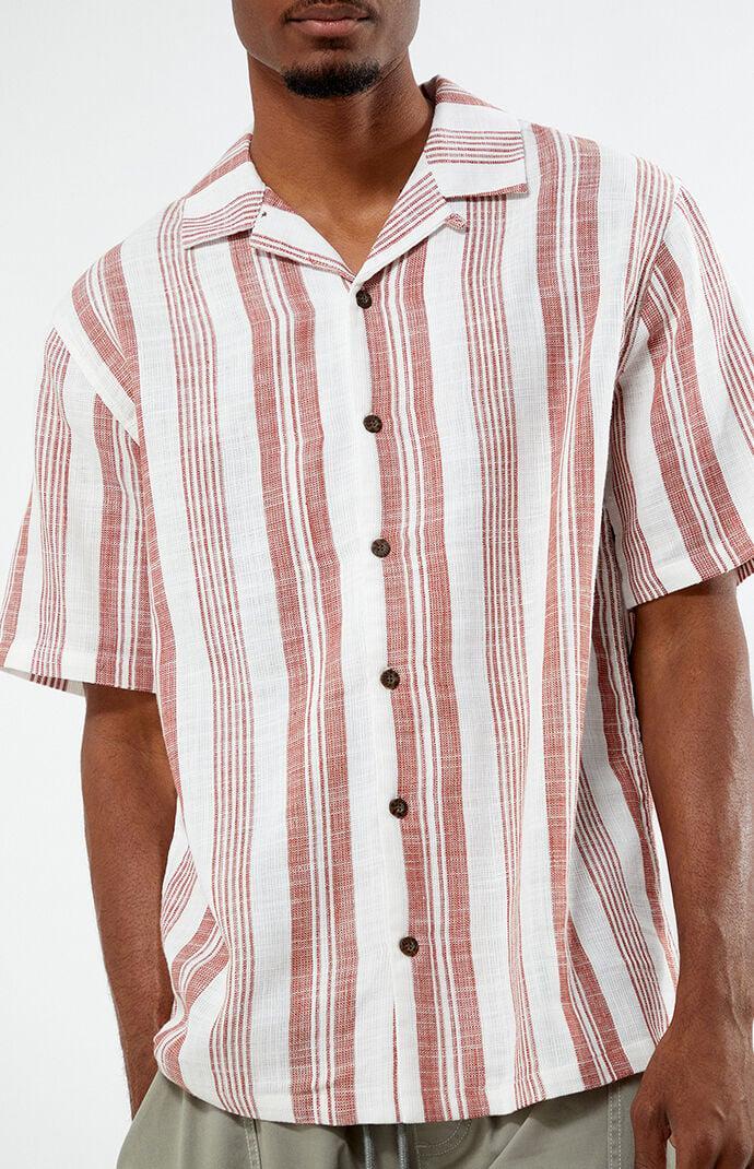 Men's Striped Camp Shirt in Red/White - Product Image