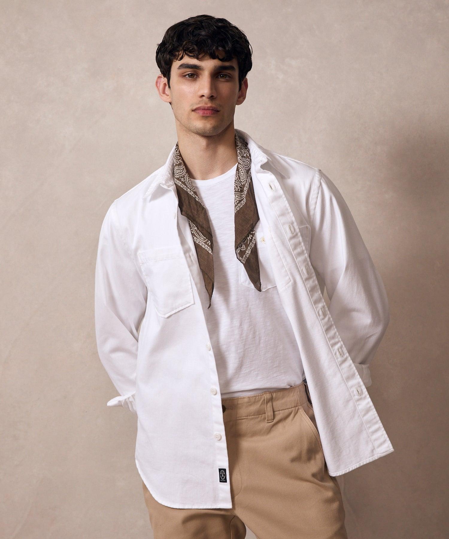 Classic Fit Denim Overshirt in White Product Image