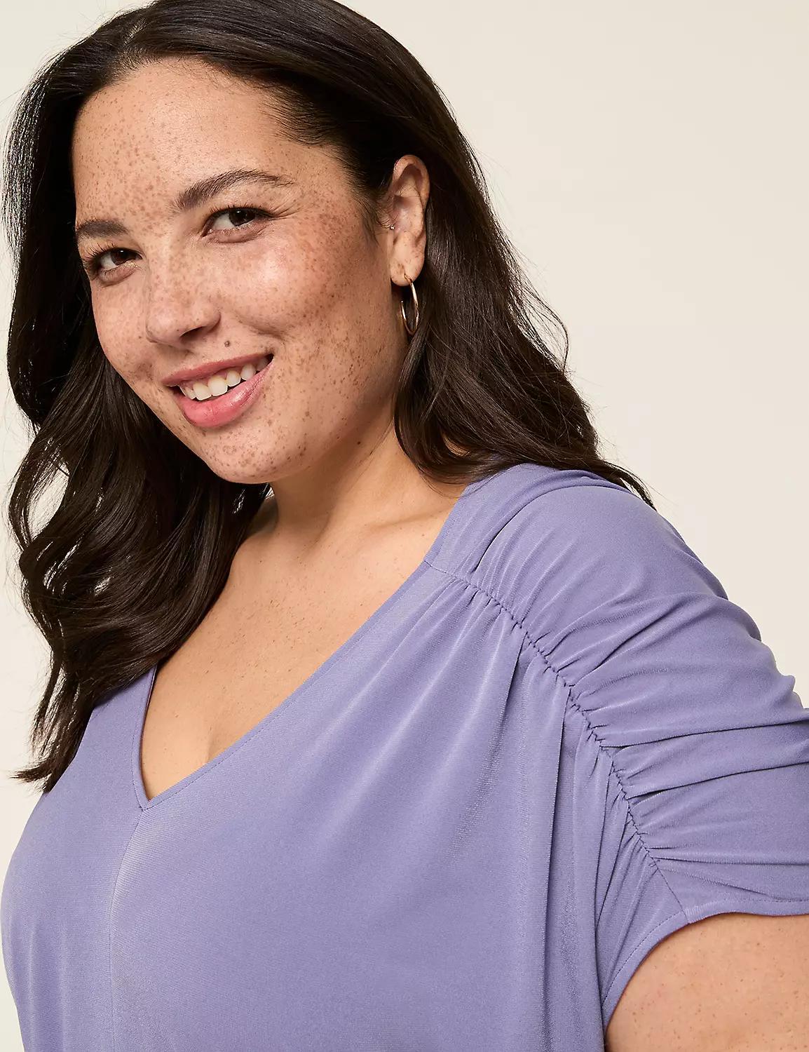 Ruched Short-Sleeve V-Neck Top Product Image