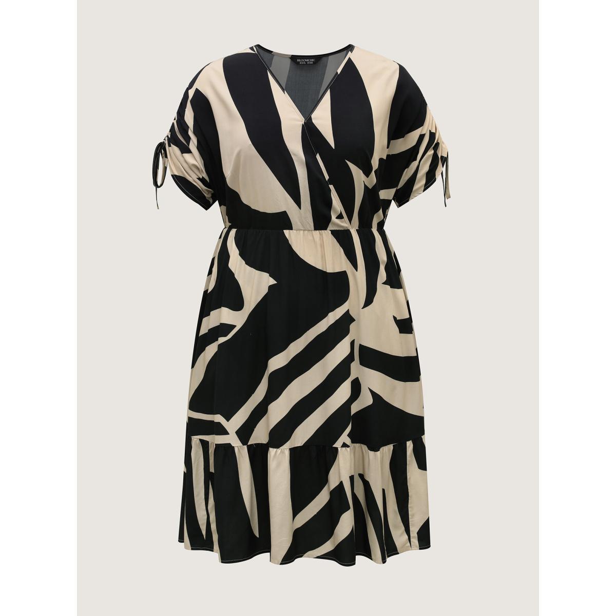 Plus Size Stretchy Waist Geometric Print Midi Dress Indigo Women Overlap Collar Half Sleeve Curvy BloomChic 30/6X Product Image