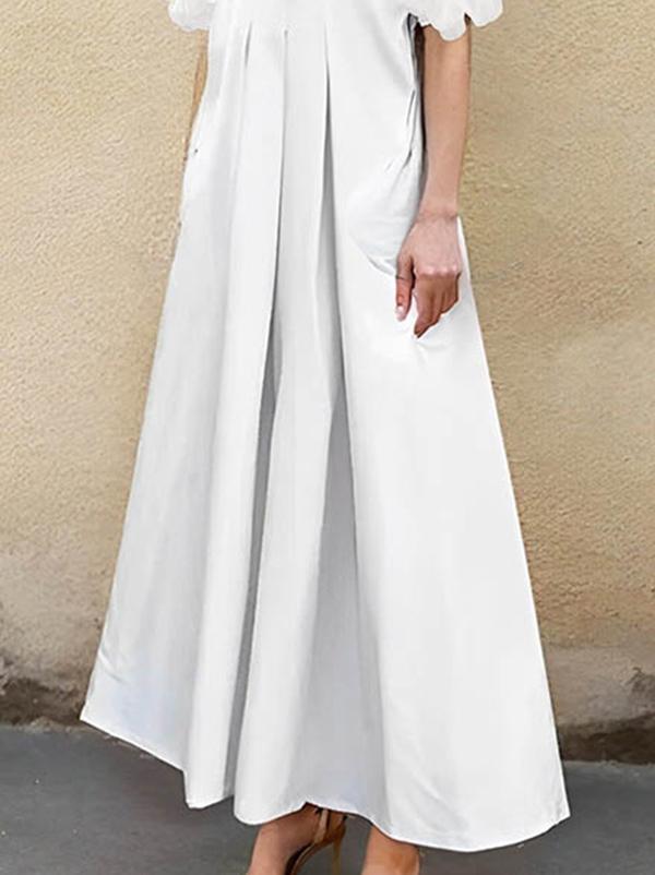 A-Line Loose Pleated Solid Color Split-Joint Lapel Maxi Dresses Shirt Dress Product Image