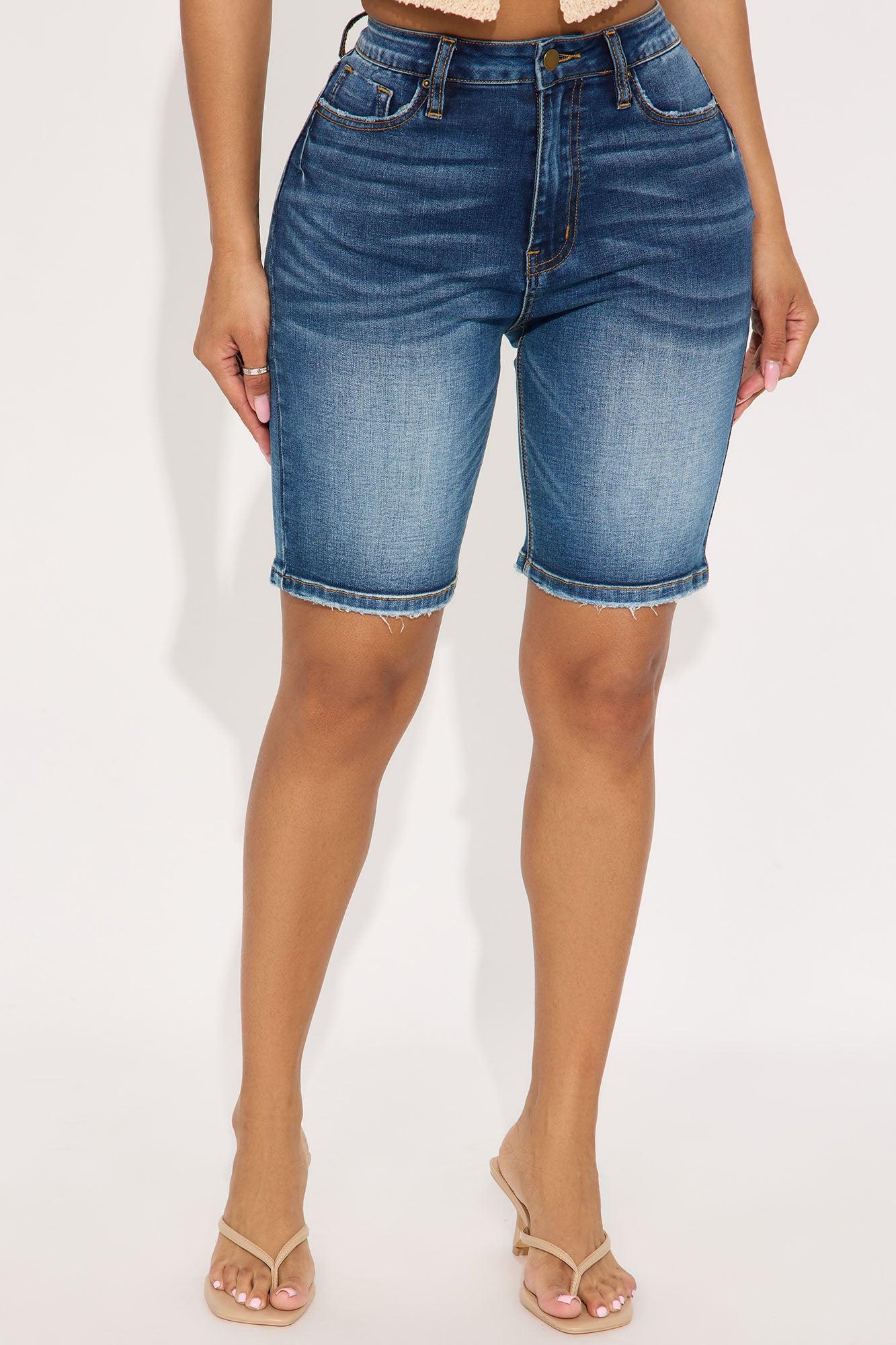 On The List Deluxe Stretch Bermuda Shorts - Dark Wash Product Image