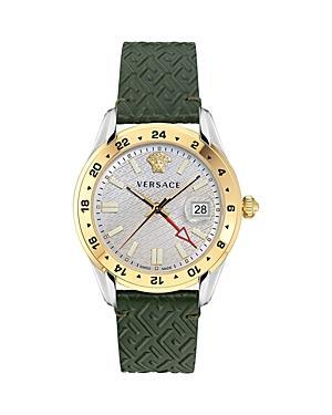 Mens 41MM Greca Time GMT Two-Tone Case & Leather Strap Watch Product Image