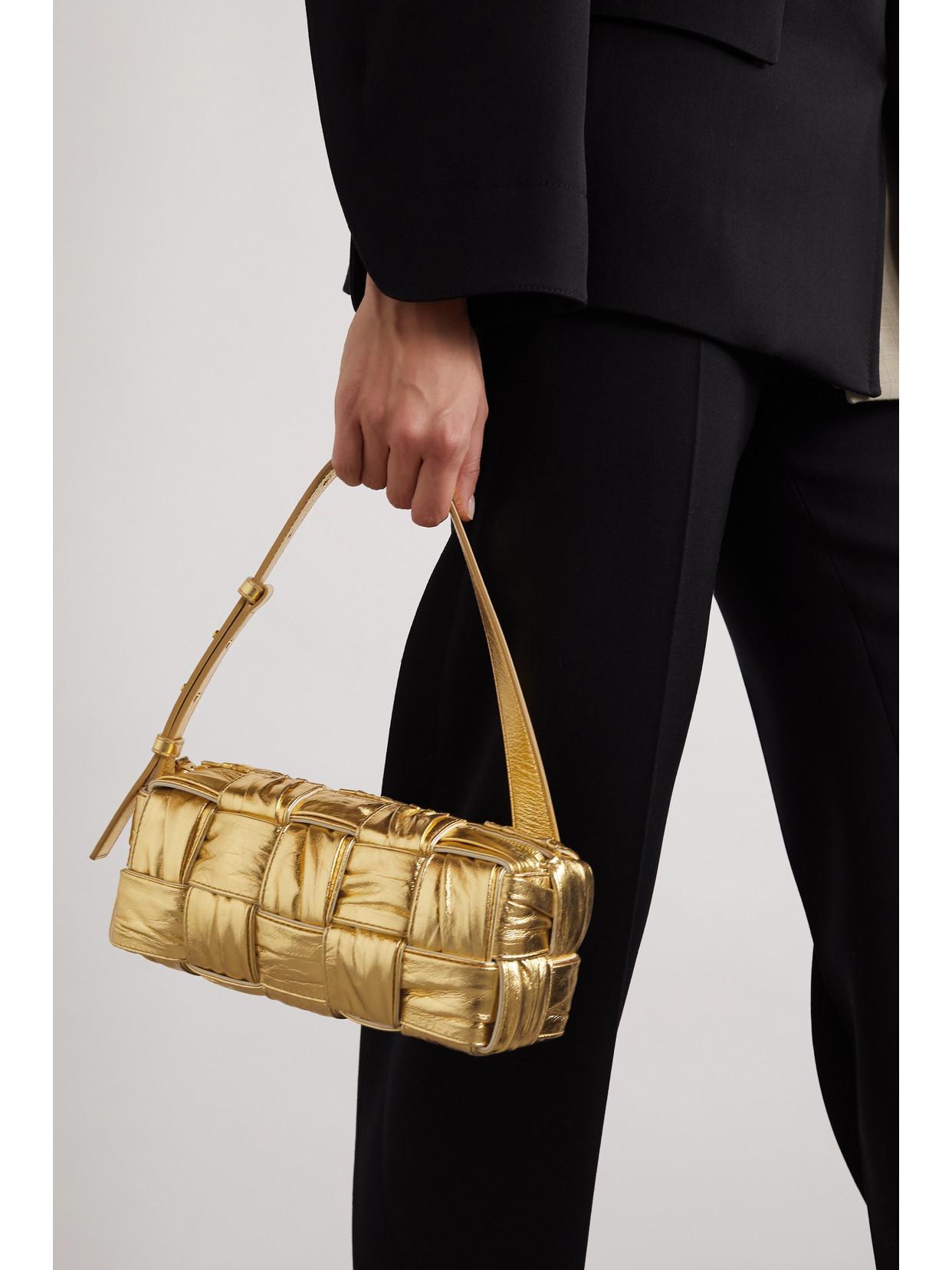 BOTTEGA VENETA Cassette Intrecciato Padded Metallic Leather Shoulder Bag In Gold Product Image