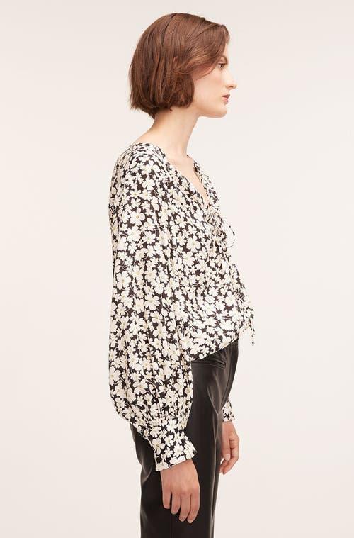 REBECCA TAYLOR Paige Fleur Drawstring Blouse In Black White Flower Combo Product Image