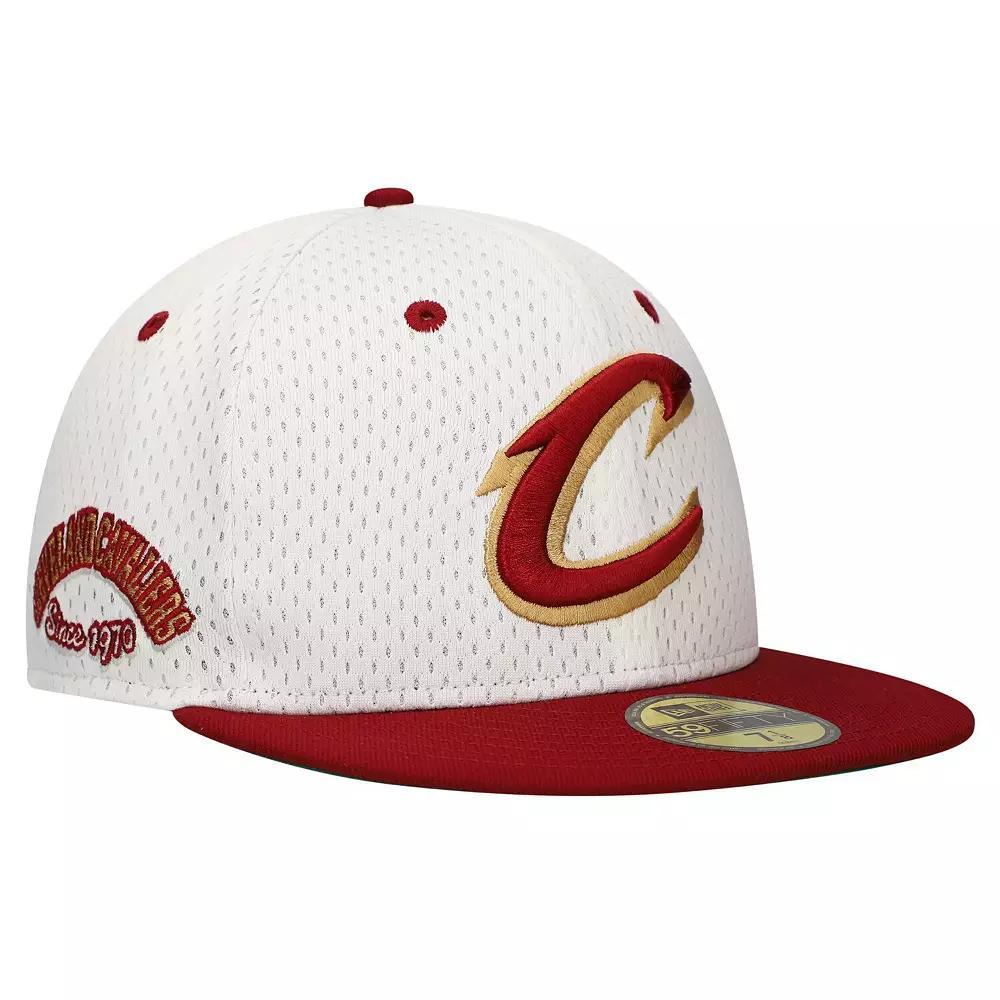 Men's New Era White/Wine Cleveland Cavaliers Throwback 2Tone 59FIFTY Fitted Hat,  Product Image