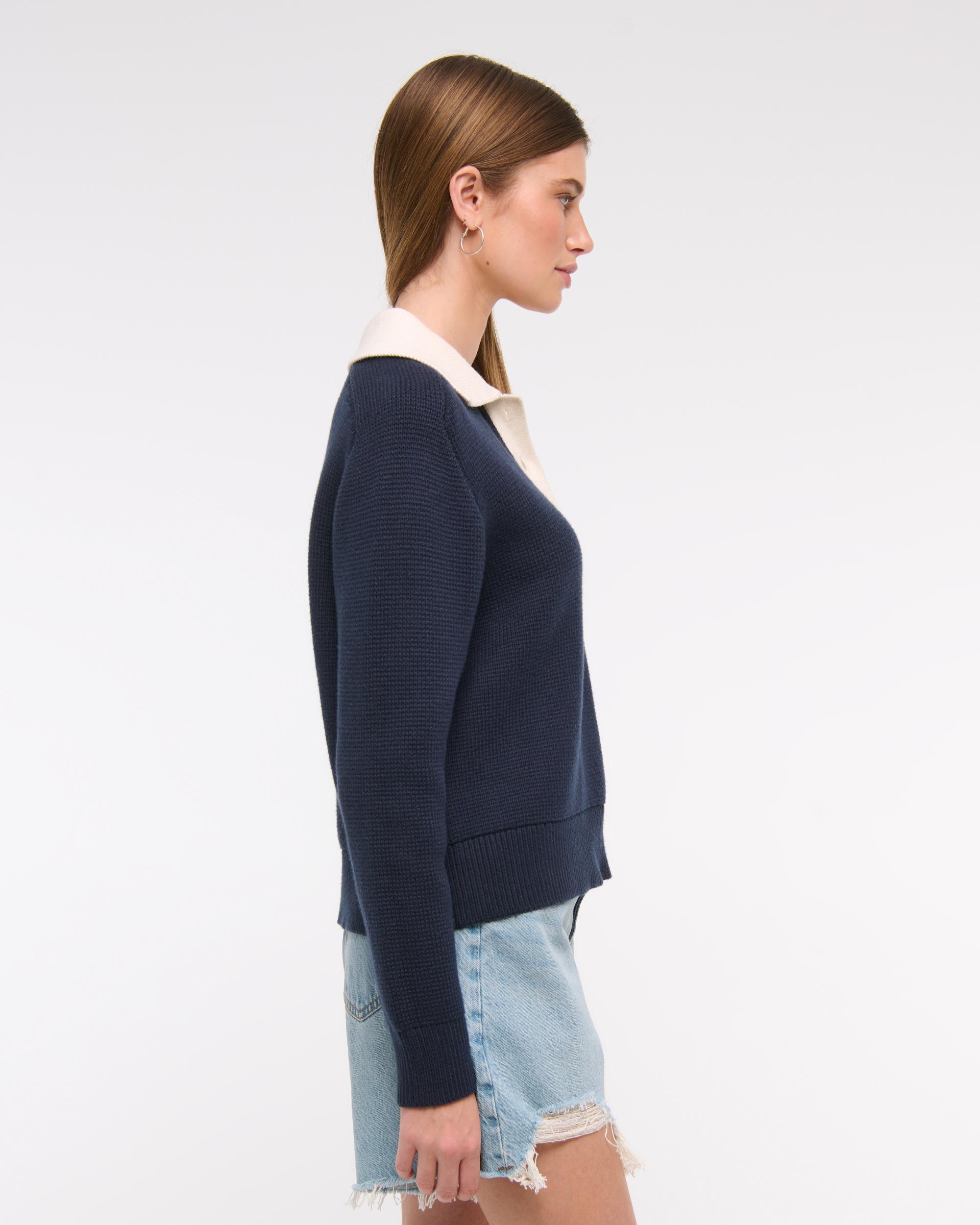 Easy Long-Sleeve Sweater Polo Product Image