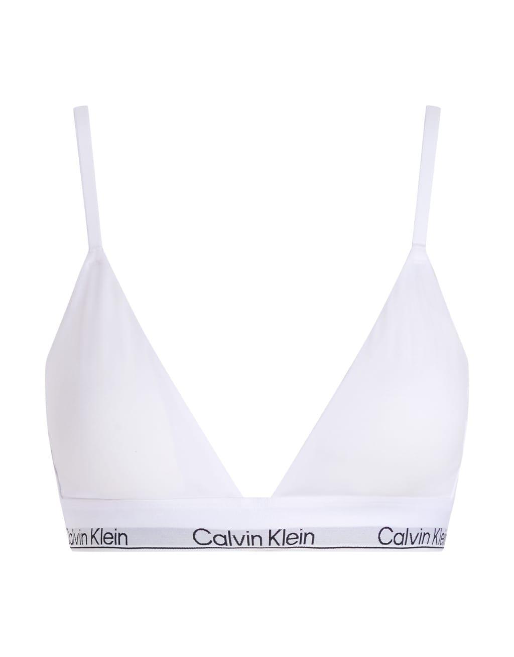 Calvin Klein modern cotton lightly lined triangle logo tape bralet in white Product Image