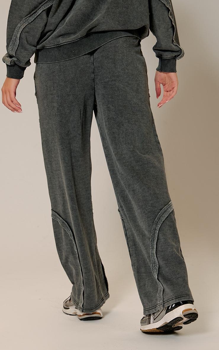 Charcoal Washed Distressed Seam Wide Leg Sweatpants Product Image