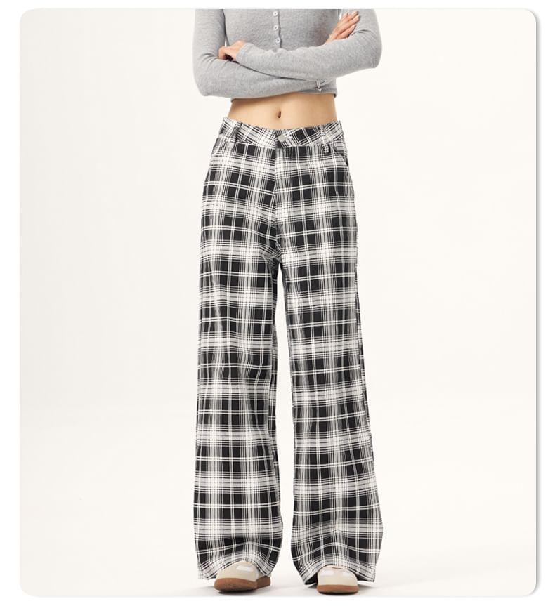 Low Waist Plaid Wide Leg Pants Product Image