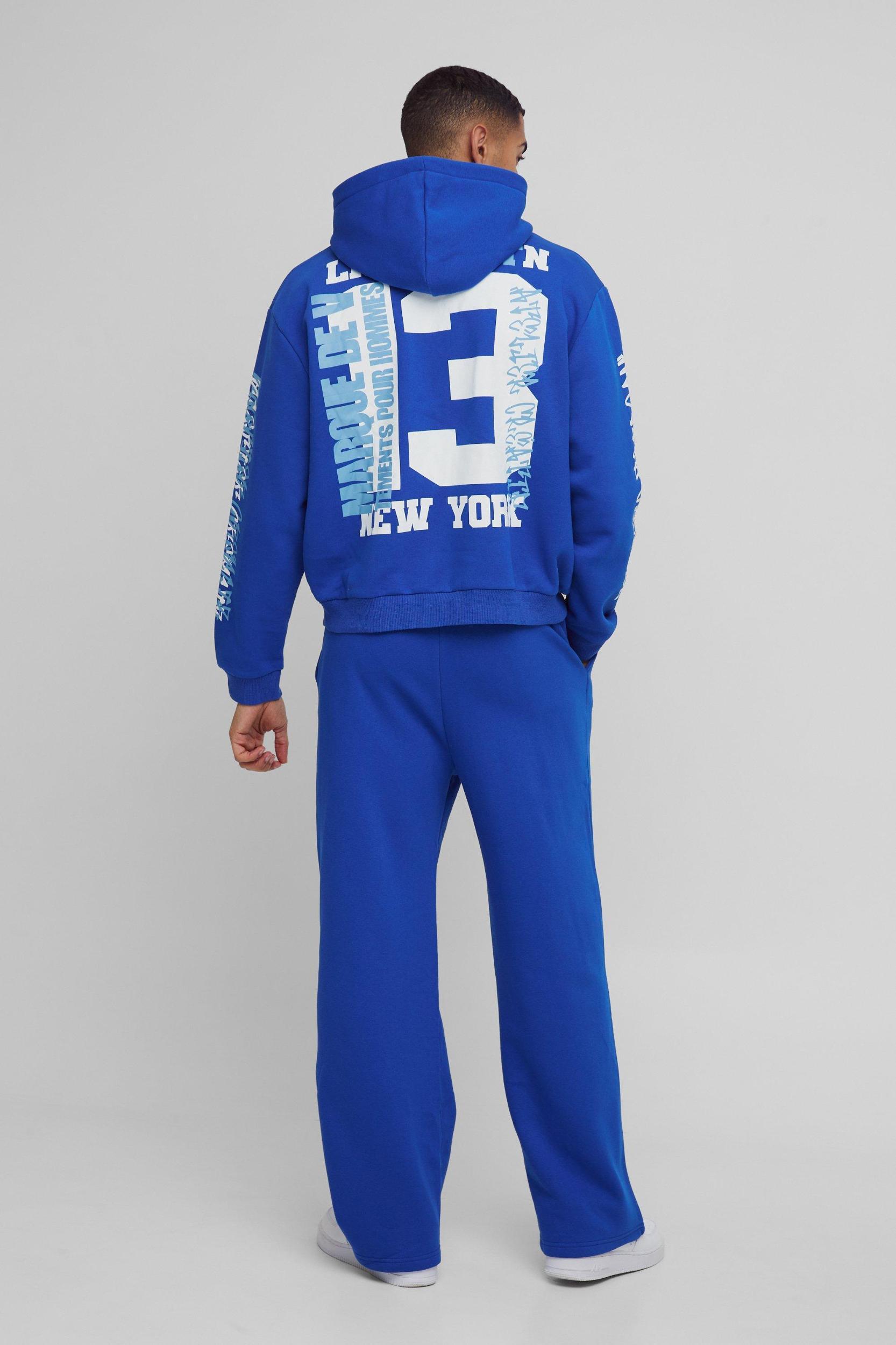 Oversized Boxy Limited Varsity Graffiti Zip Through Hooded Tracksuit | boohooMAN USA Product Image