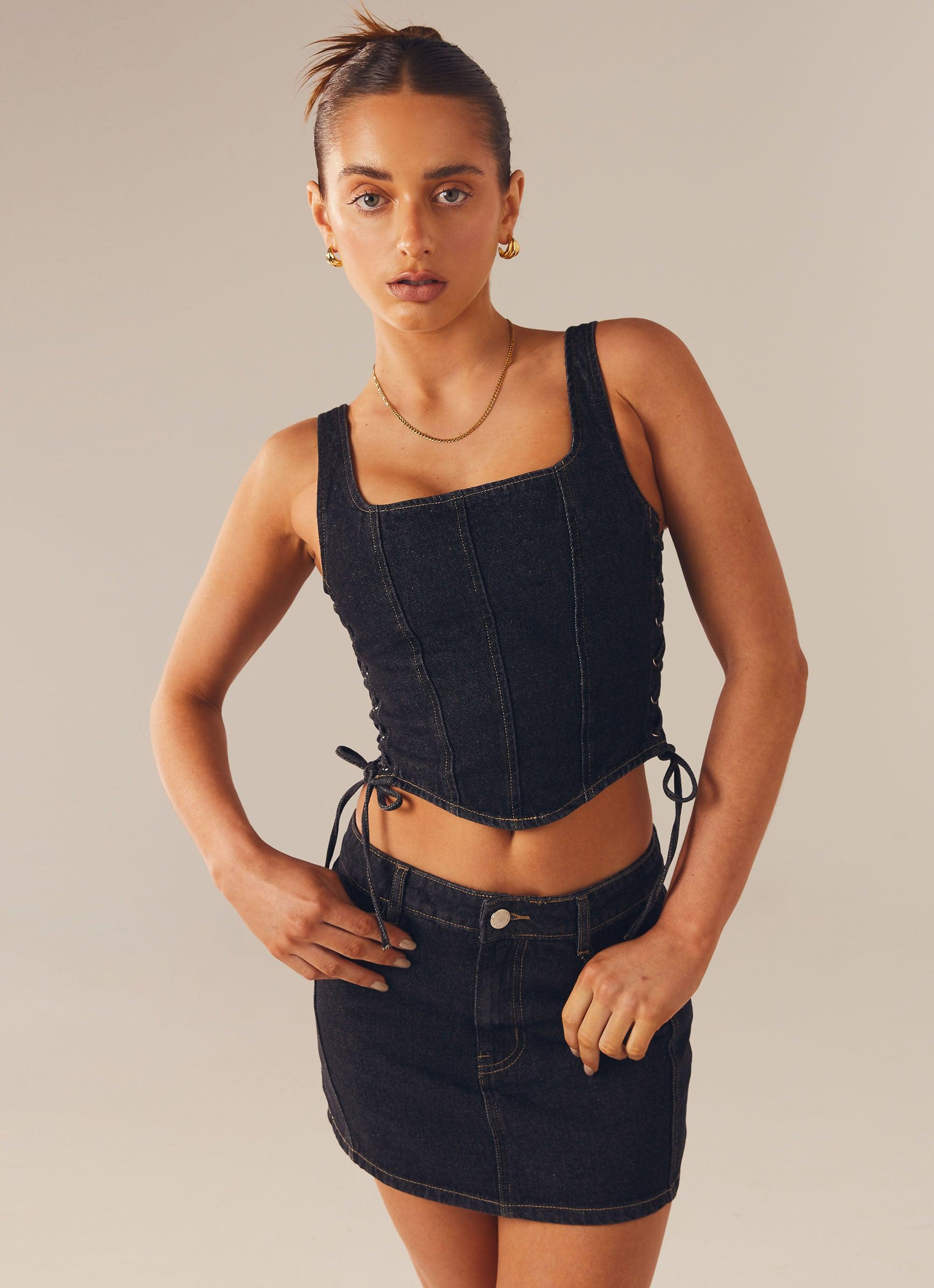 Giddy Up Denim Mini Skirt - Black Wash Product Image