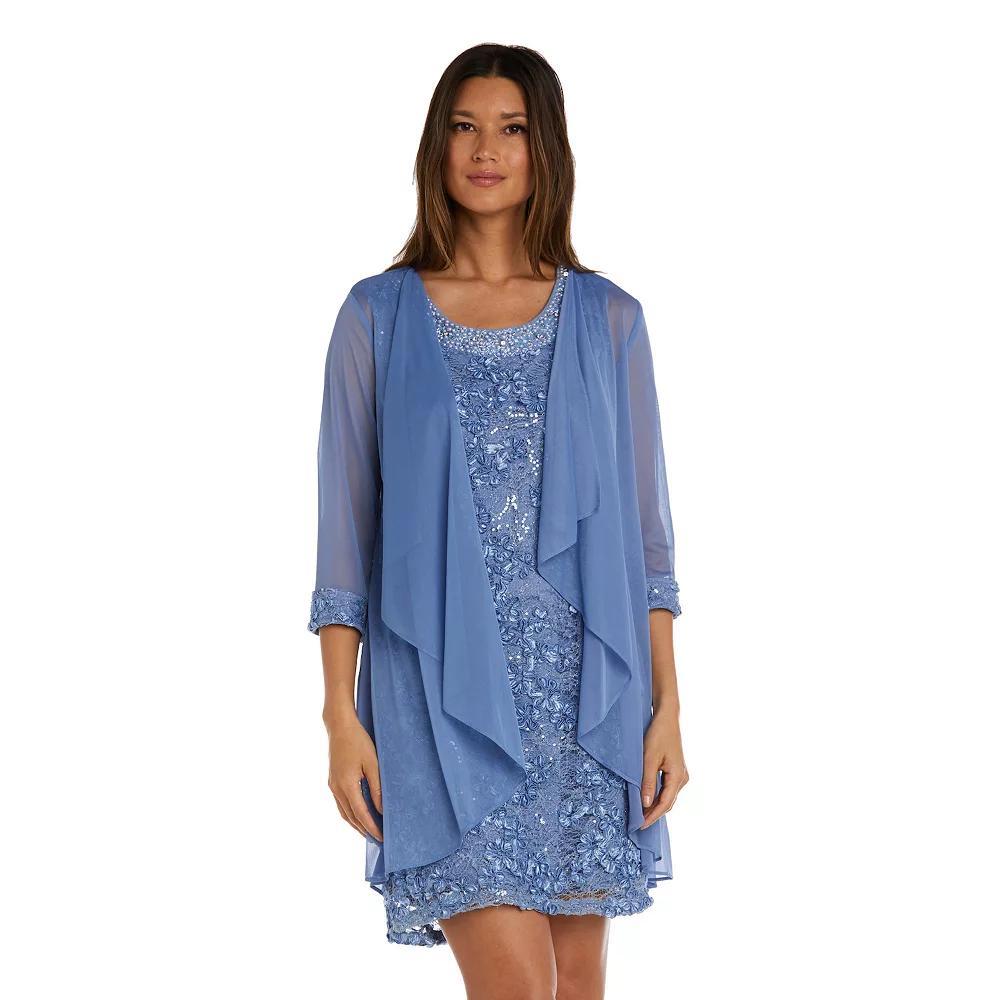 Petite R&M Richards 2-pc. Beaded Neck Detail Soutache Lace Jacket Dress, Women's, Size: 4 Petite, Blue Product Image