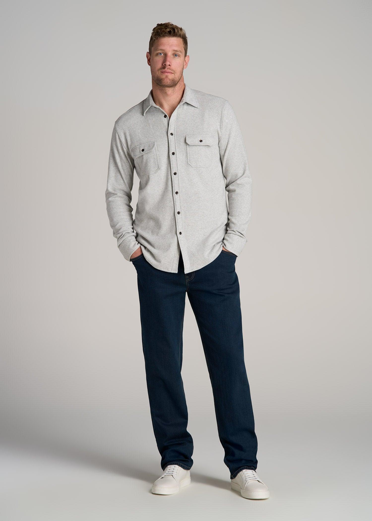 Stretch Flannel Button Shirt for Tall Men in Light Grey Mix Male Product Image