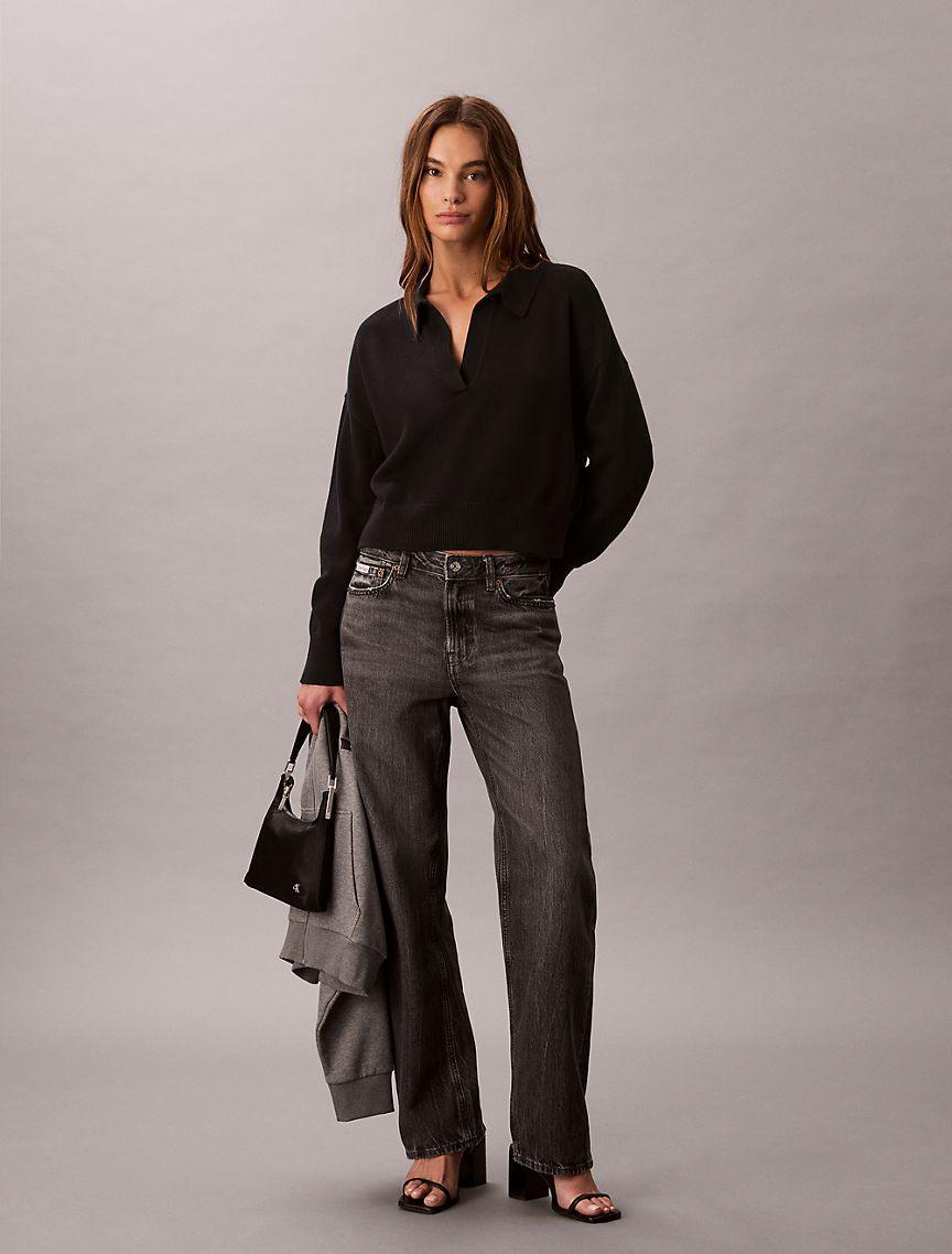 Smooth Cotton Polo Sweater Product Image