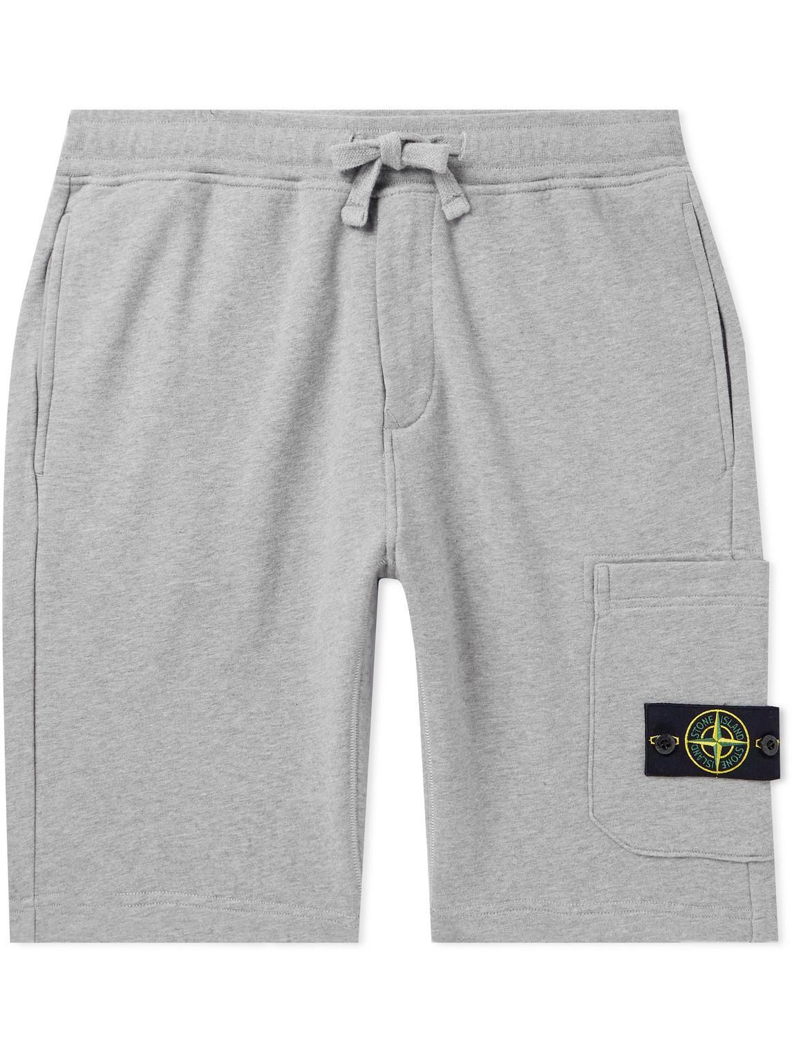 STONE ISLAND Straight-leg Logo-appliquéd Garment-dyed Cotton-jersey Shorts In Gray Product Image