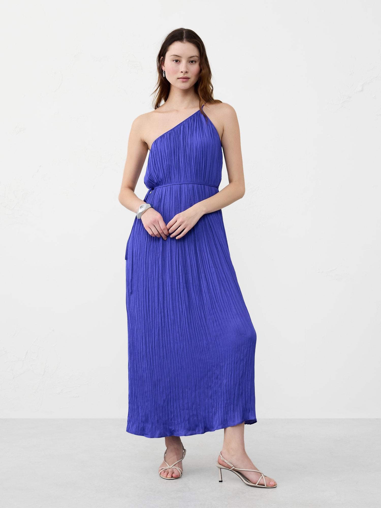 One-Shoulder Pleated Maxi Dress Product Image