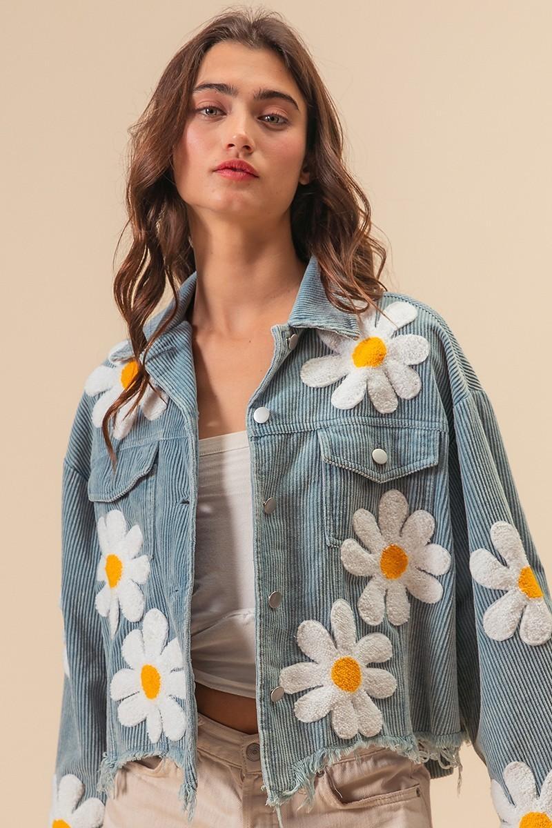 FLOWER PATCHES WASHED CORDUROY JACKET Product Image