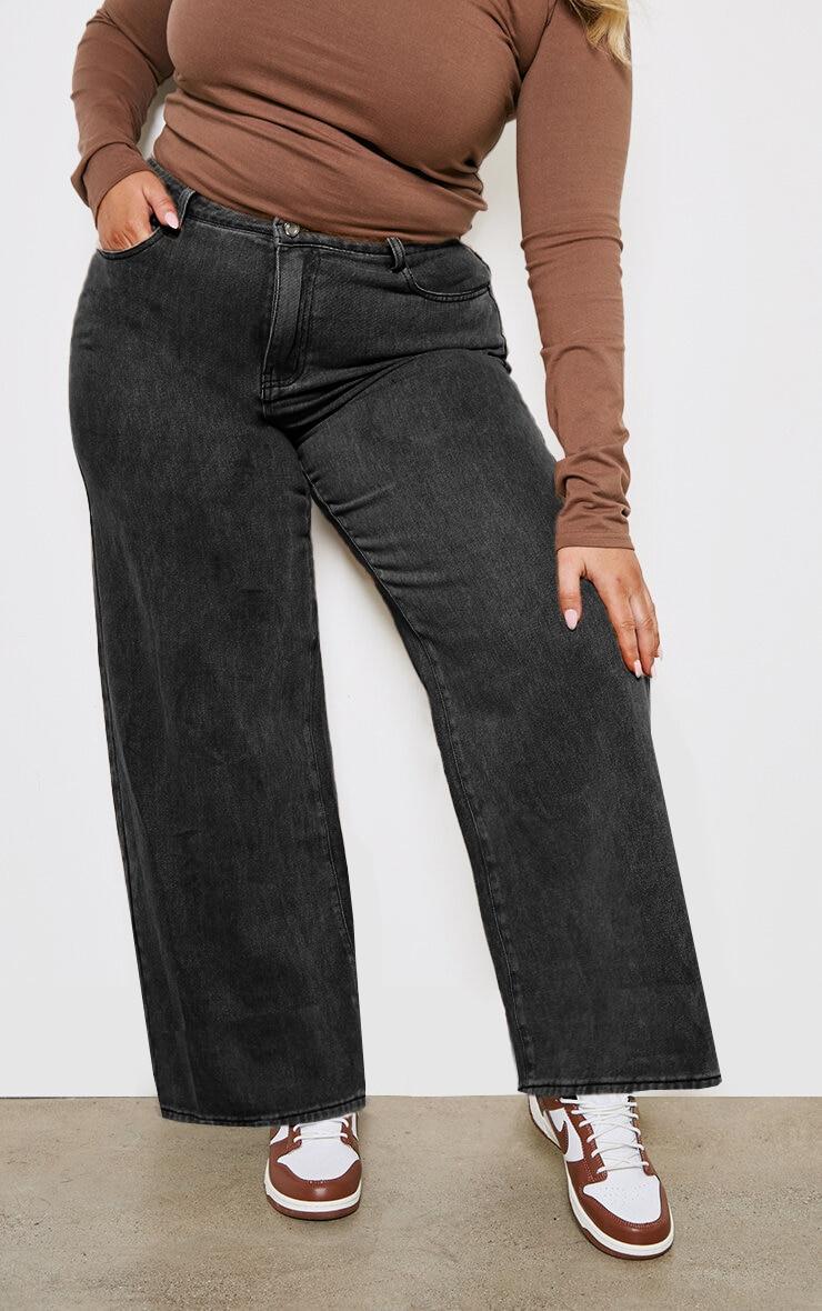 Plus Washed Black Low Rise Washed Boyfriend Jeans Product Image