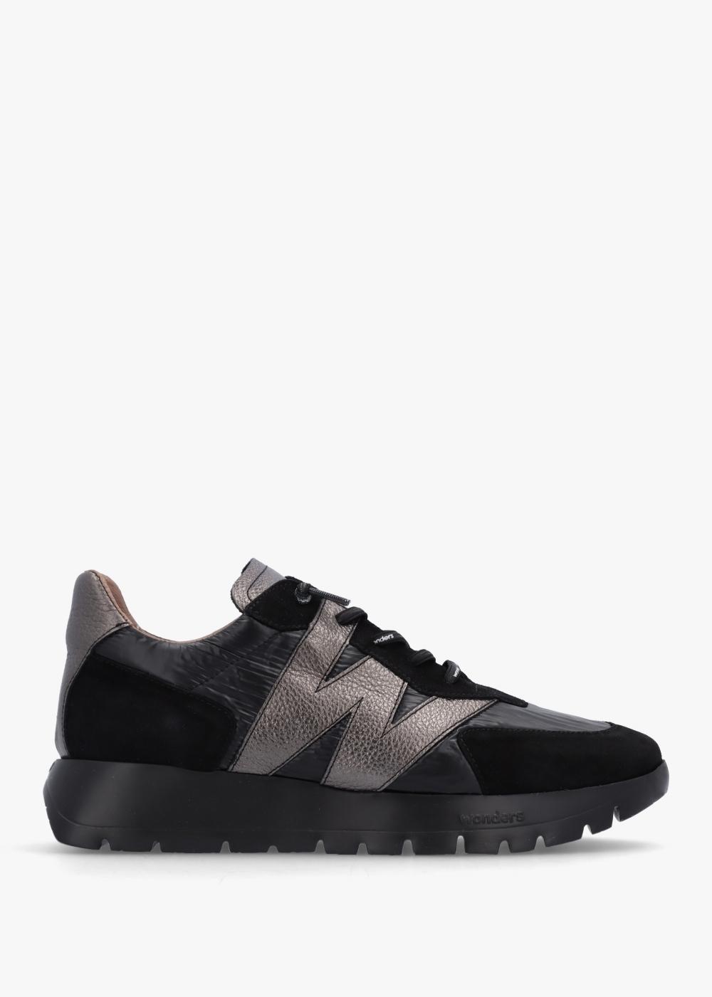 WONDERS Oslo Black Suede & Nylon Trainers Product Image