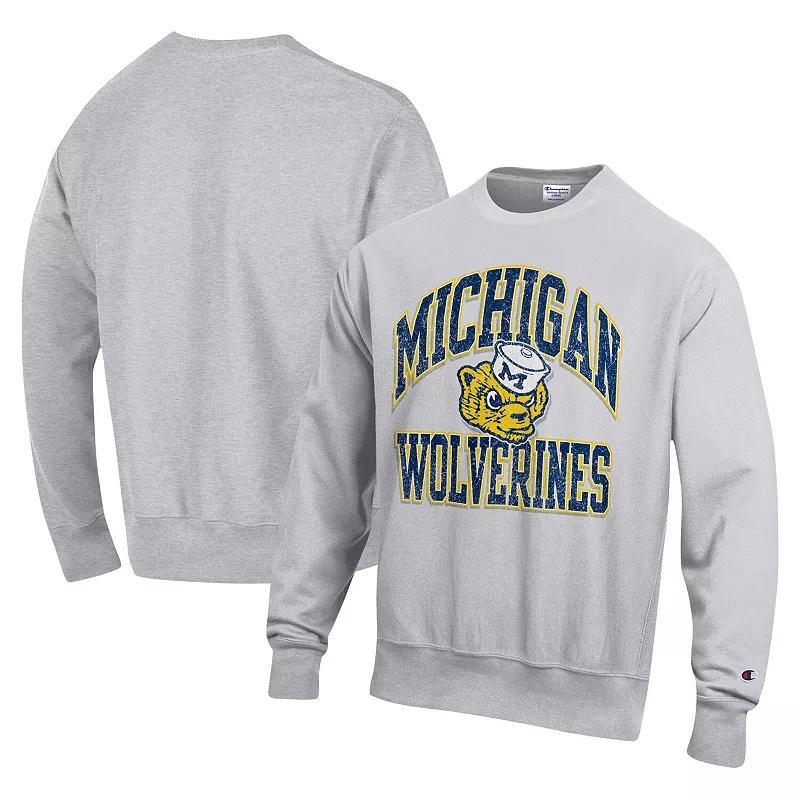 Mens Champion Heather Gray Michigan Wolverines Vault Late Night Reverse Weave Pullover Sweatshirt Product Image