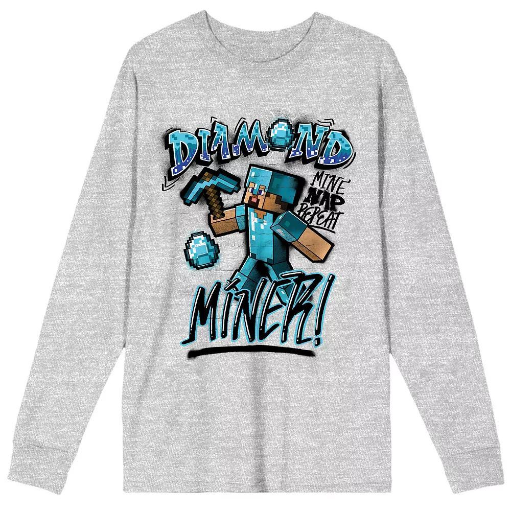 Men's Minecraft Diamond Miner Long Sleeve Tee, Size: Medium, Gray Product Image