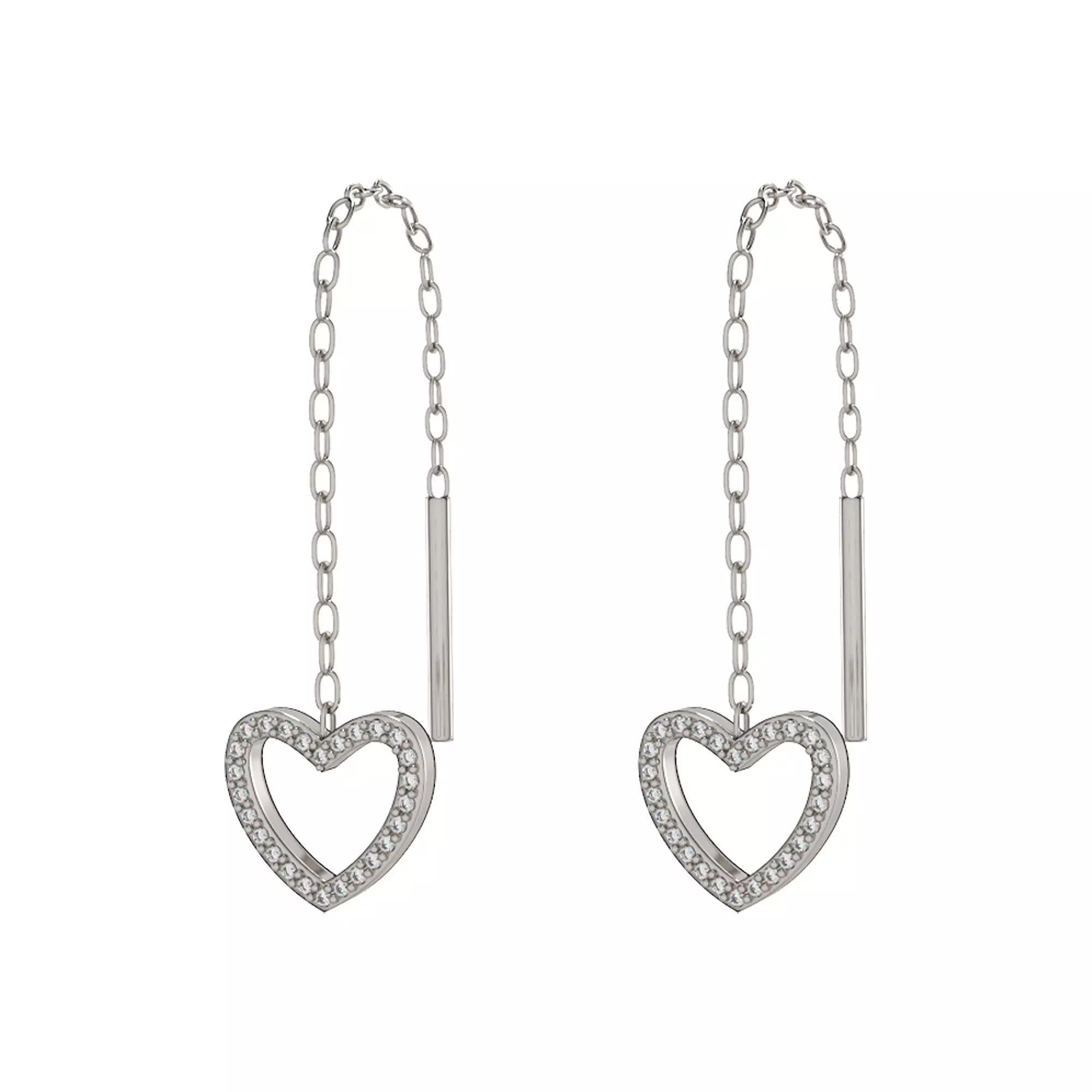 Sterling Silver Diamond Heart Drop Earrings, Women's Product Image