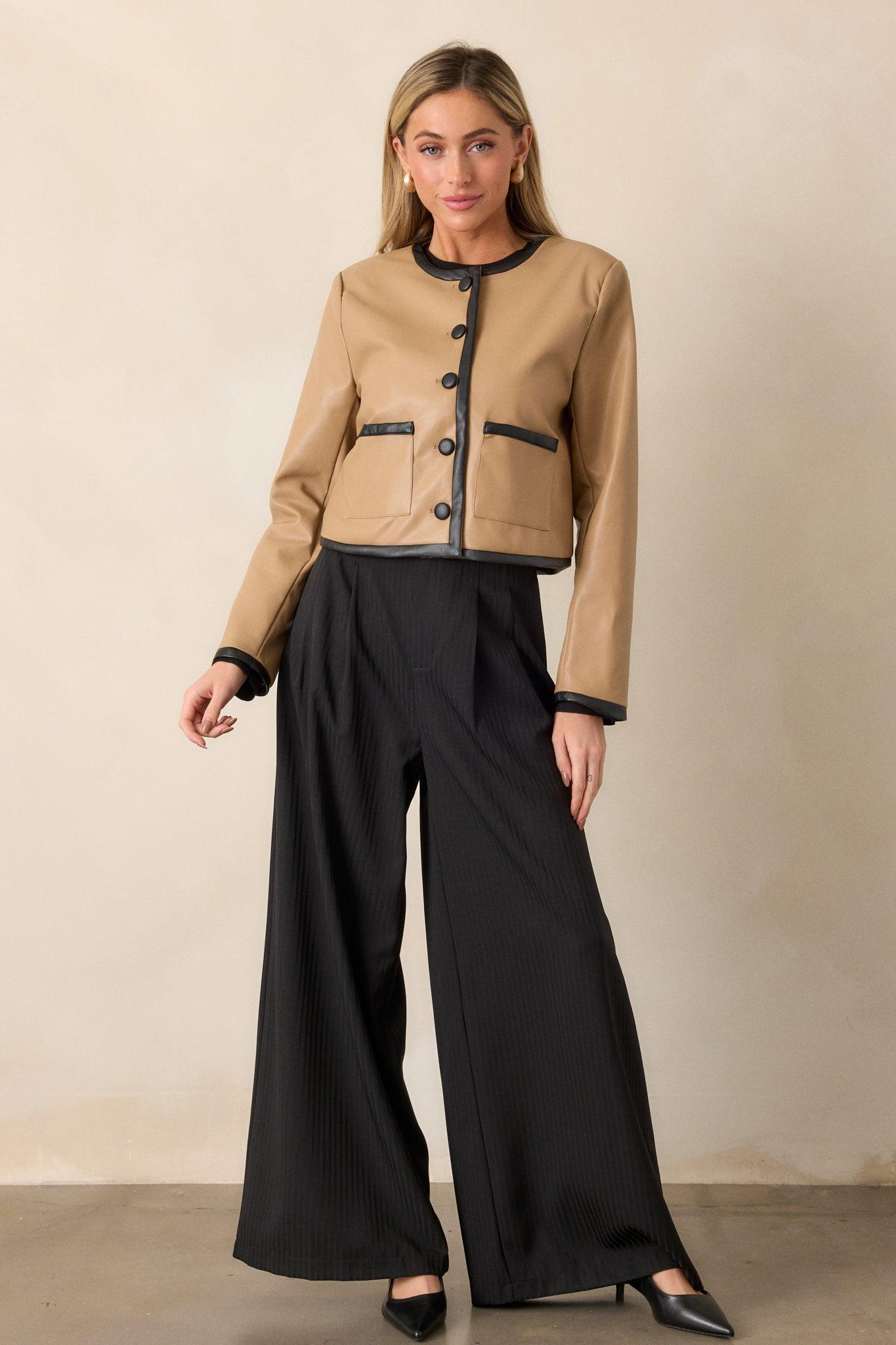 I'm Working Late Black Pinstripe Wide Leg Trousers Product Image