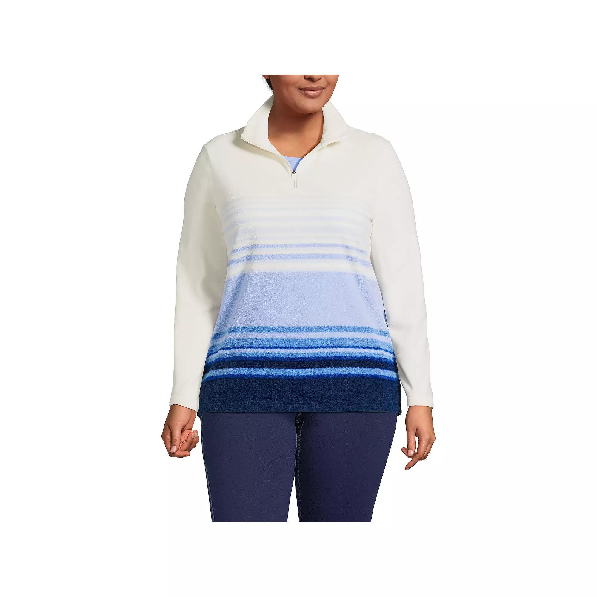 Plus Size Lands' End Ombre Striped 1/4-Zip Fleece Pullover, Women's, Size: 1XL, Rhubarb Ombre Stripe Product Image