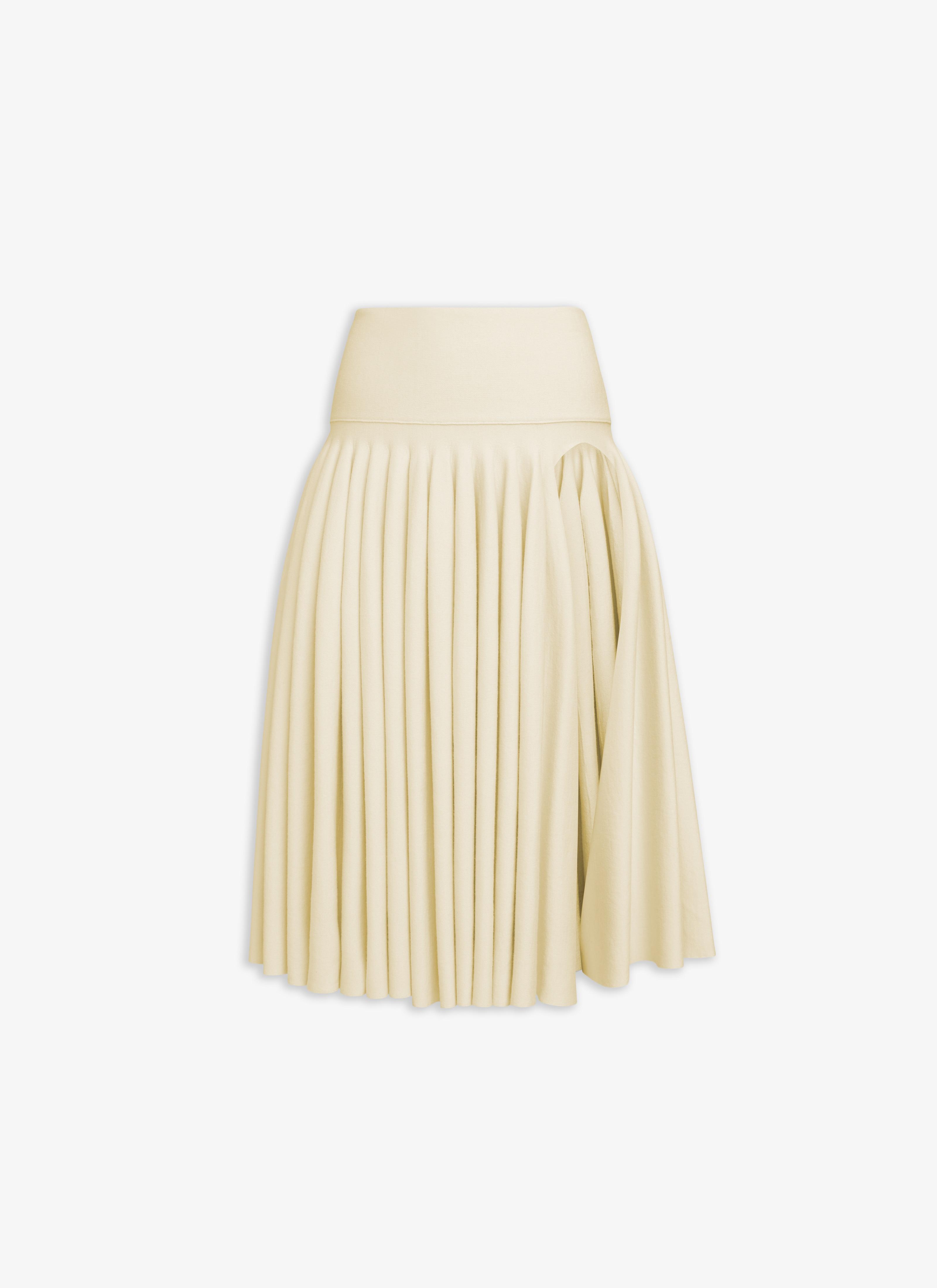 LIGHT YELLOW PLEATED SKIRT IN TIGHT GODET KNIT Product Image