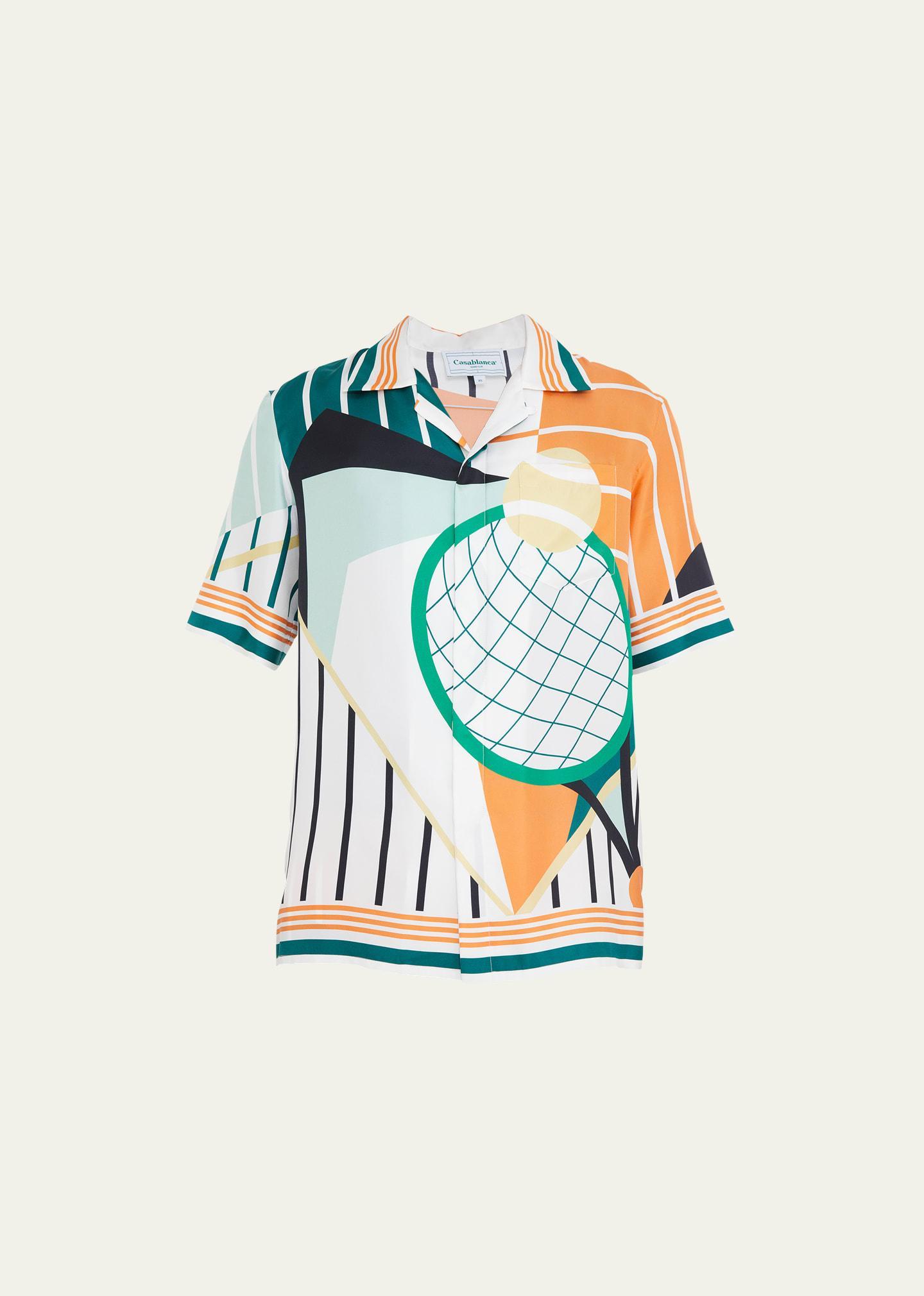 Men's Abstract Tennis-Print Silk Camp Shirt Product Image