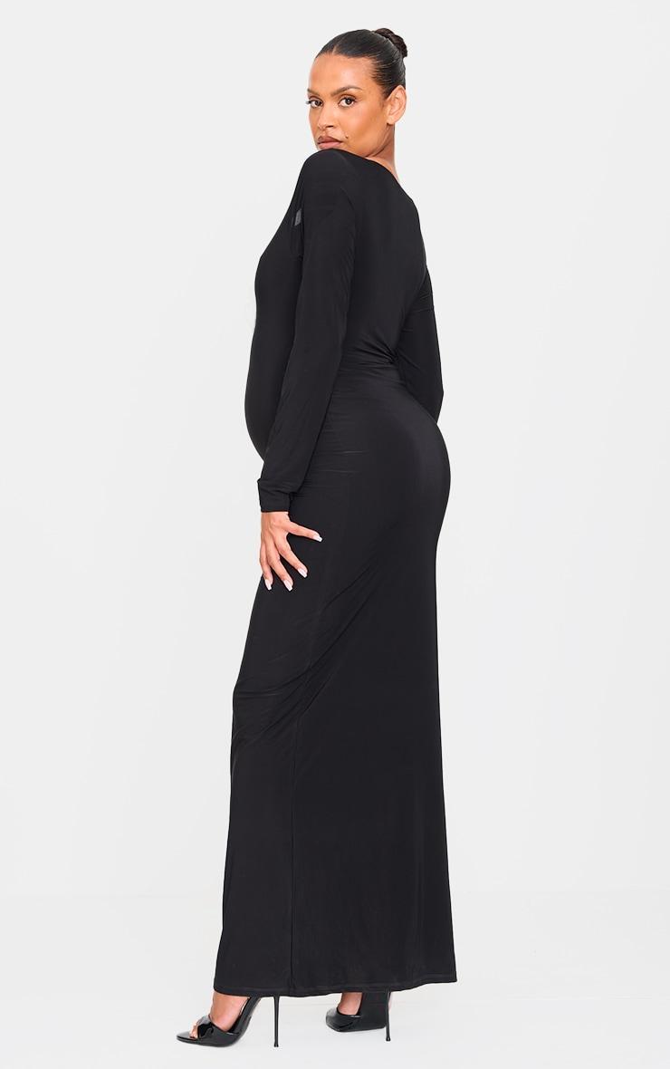 Maternity Black Rose Detail Long Sleeve Maxi Dress Product Image