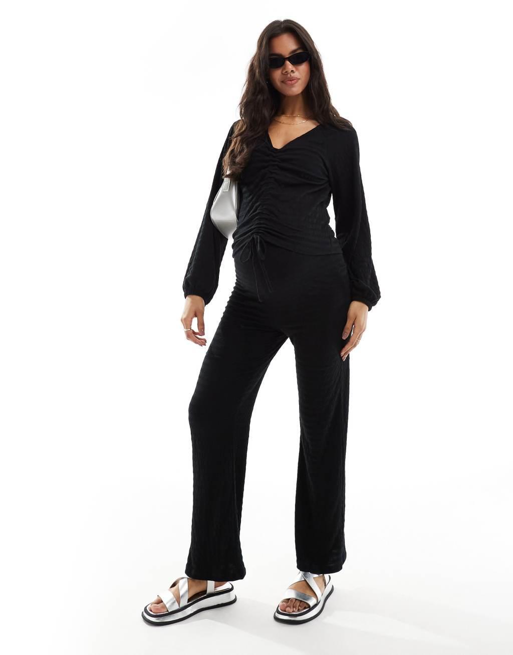 Mamalicious Maternity ruched jersey top in black - part of a set Product Image