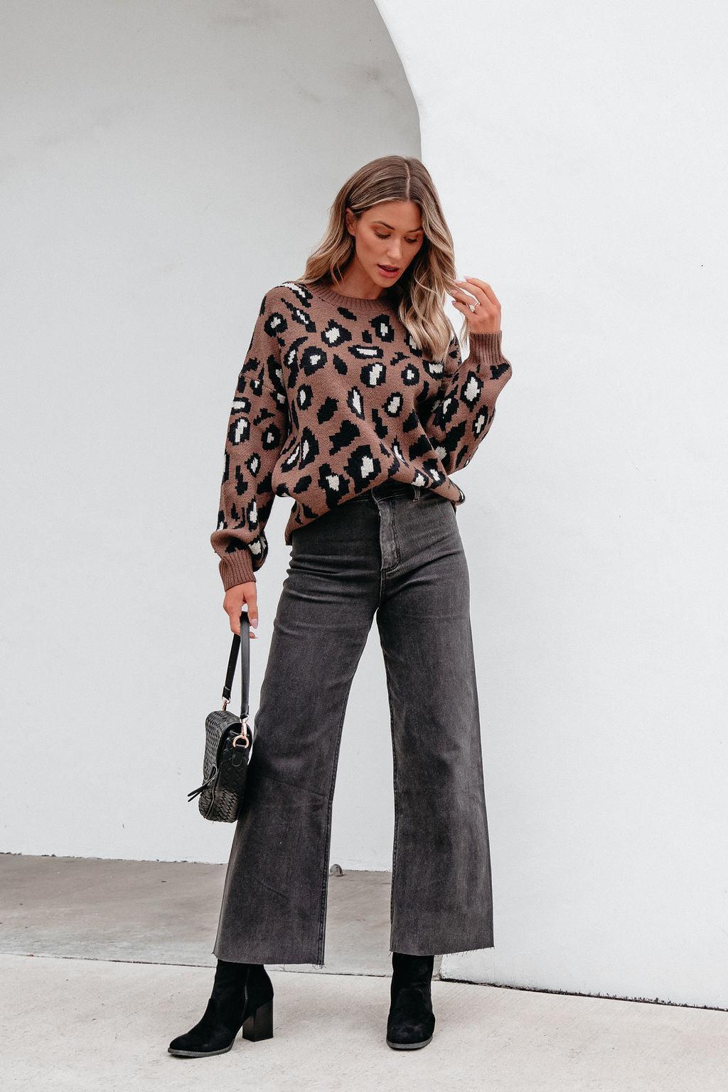 Brown Leopard Print Ribbed Sweater-FINAL SALE Product Image