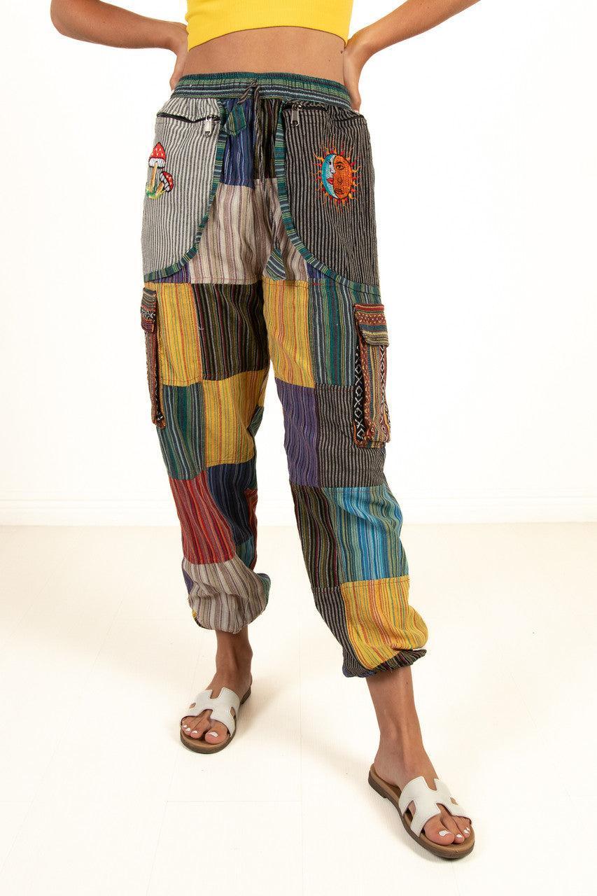 Cargo Embroidered Patchwork Pants Product Image