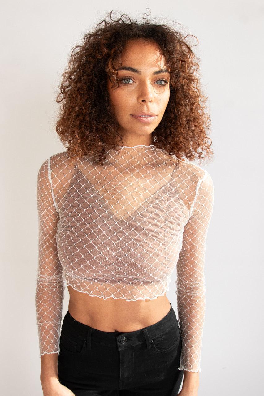Gold Glitter Mesh Mock Neck Top Product Image