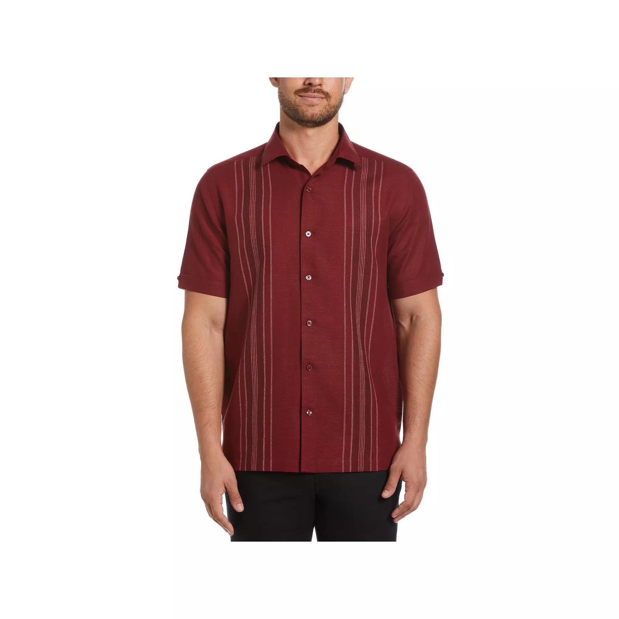 Men's Cubavera Chambray Panel Short Sleeve Button-Down Shirt, Size: Medium, Cabernet Product Image