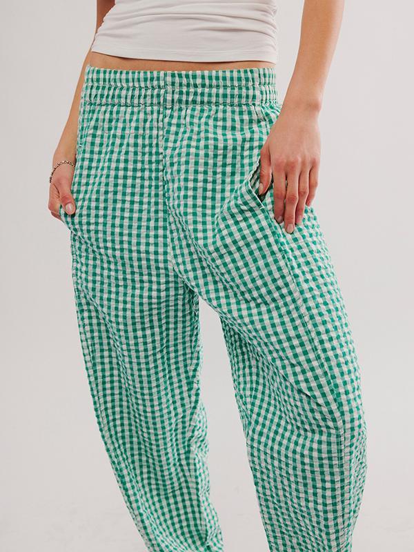 Loose Plaid Pockets Split-Joint Pants Trousers Product Image