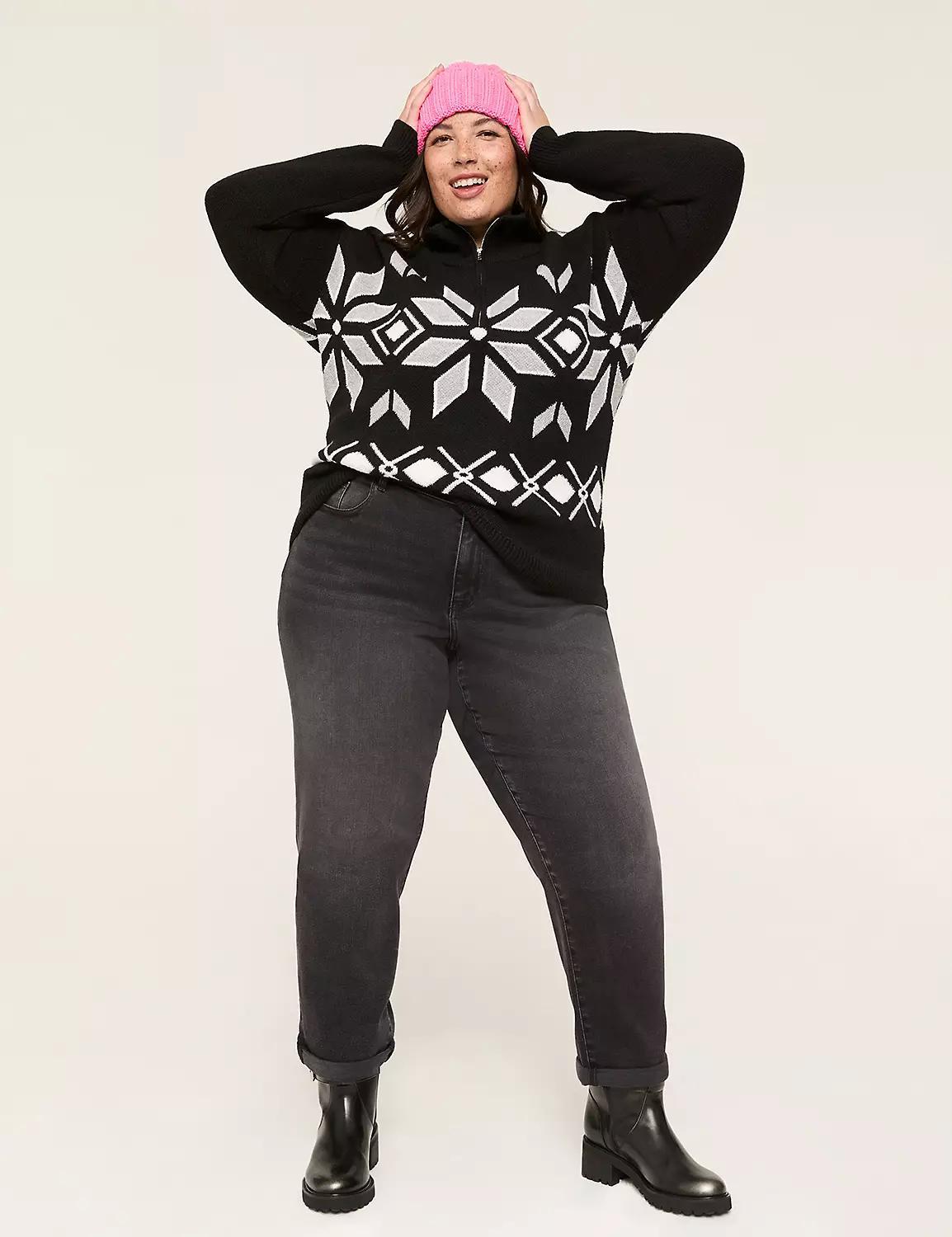 Jacquard Half-Zip Sweater Pullover Product Image